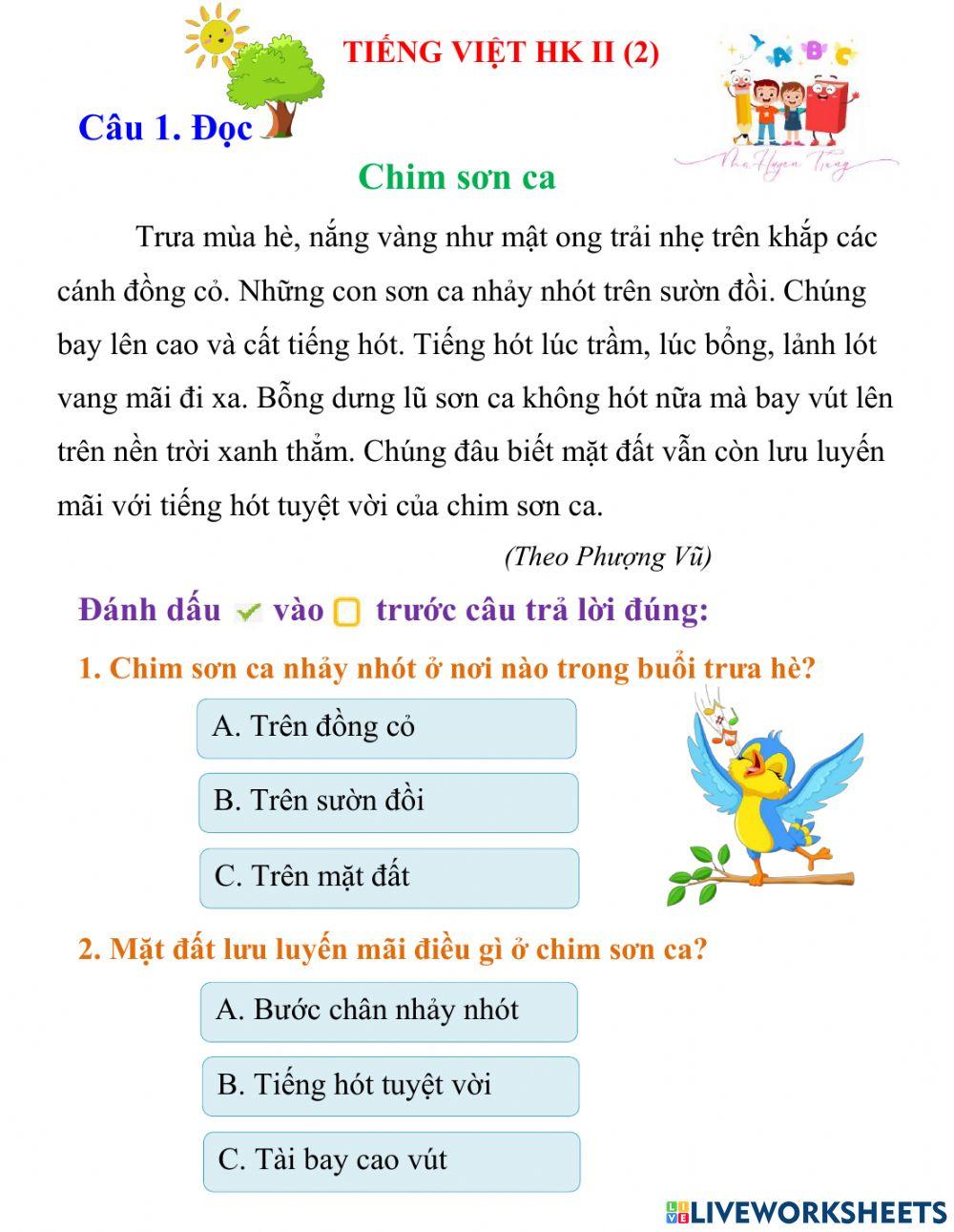 Tiếng Việt-Chim sơn ca-Lớp1