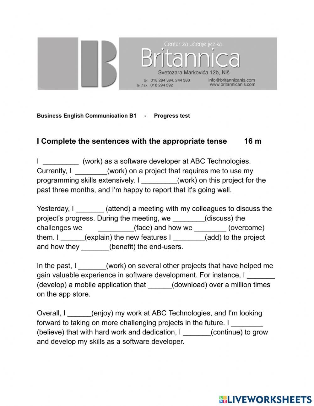 progress-test-business-english-communication-b1-online-exercise-for