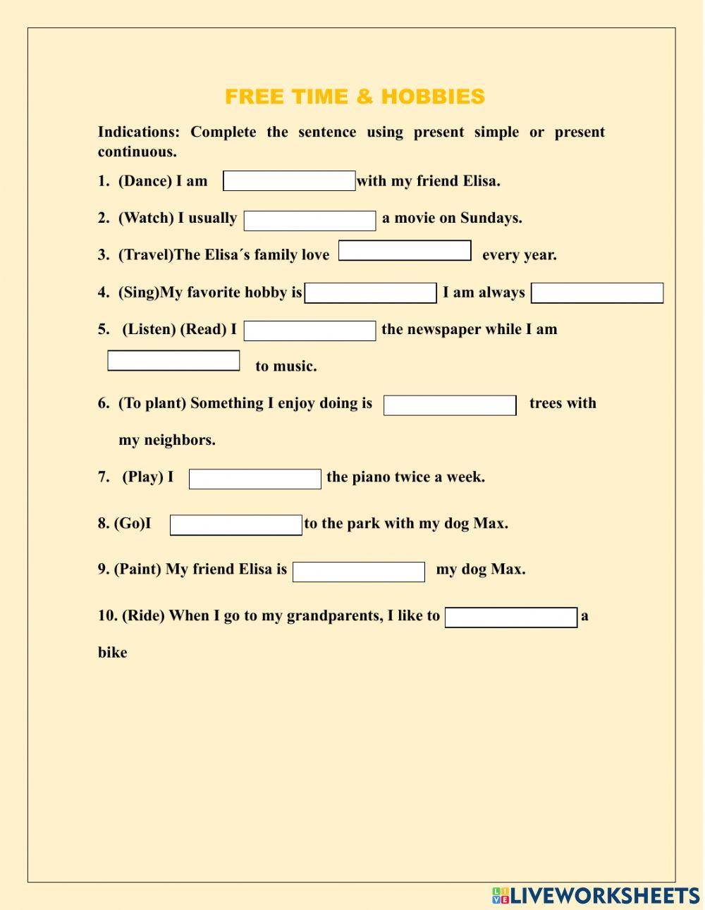 Free time activities and hobbies