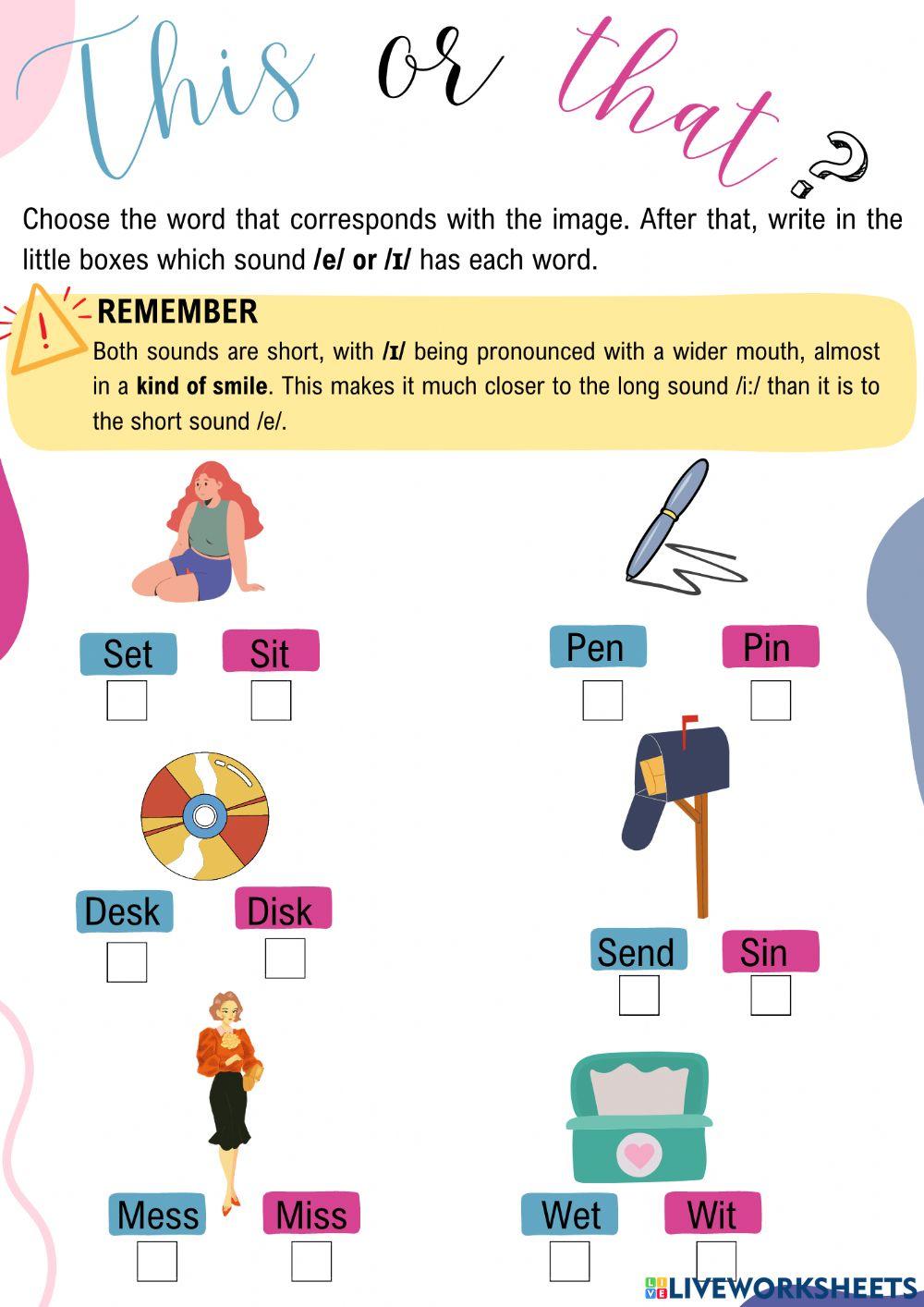 Minimal pairs. e and i sounds