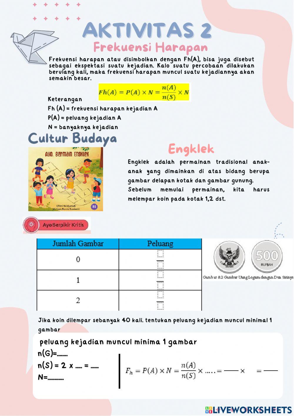 Distrbusi peluang dan frekuensi harapan peluang faseE tpe B