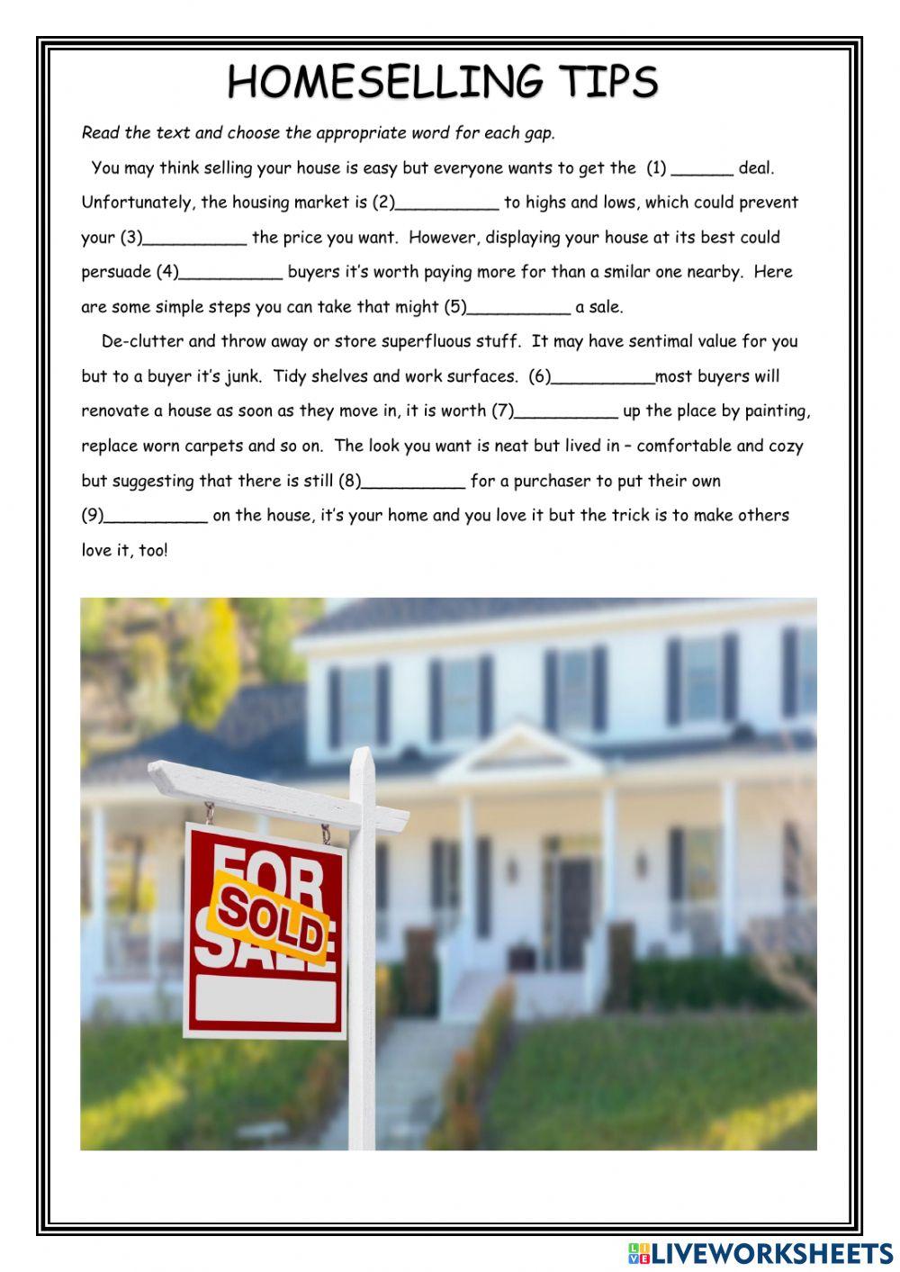 Homeseller s tips advanced multiple choice worksheet live worksheets