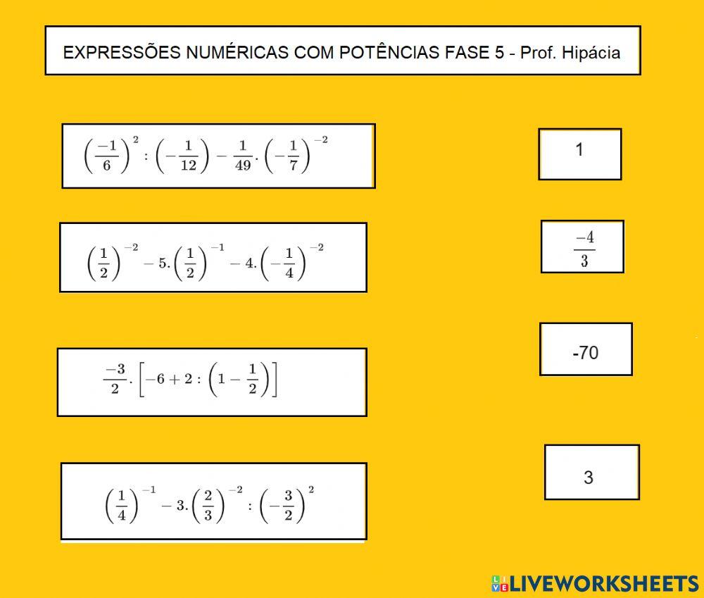 Expressões numéricas com frações e potências negativas