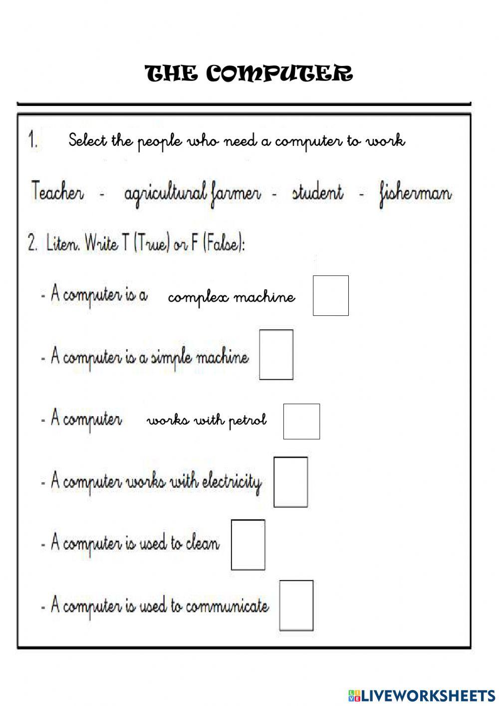 Computer online exercise for 2º | Live Worksheets