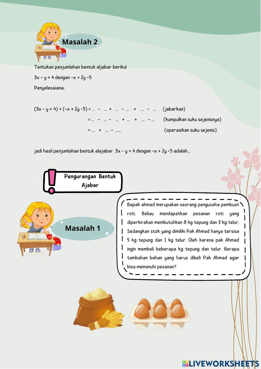 LKPD Penjumlahan Dan Pengurangan Bentuk Aljabar