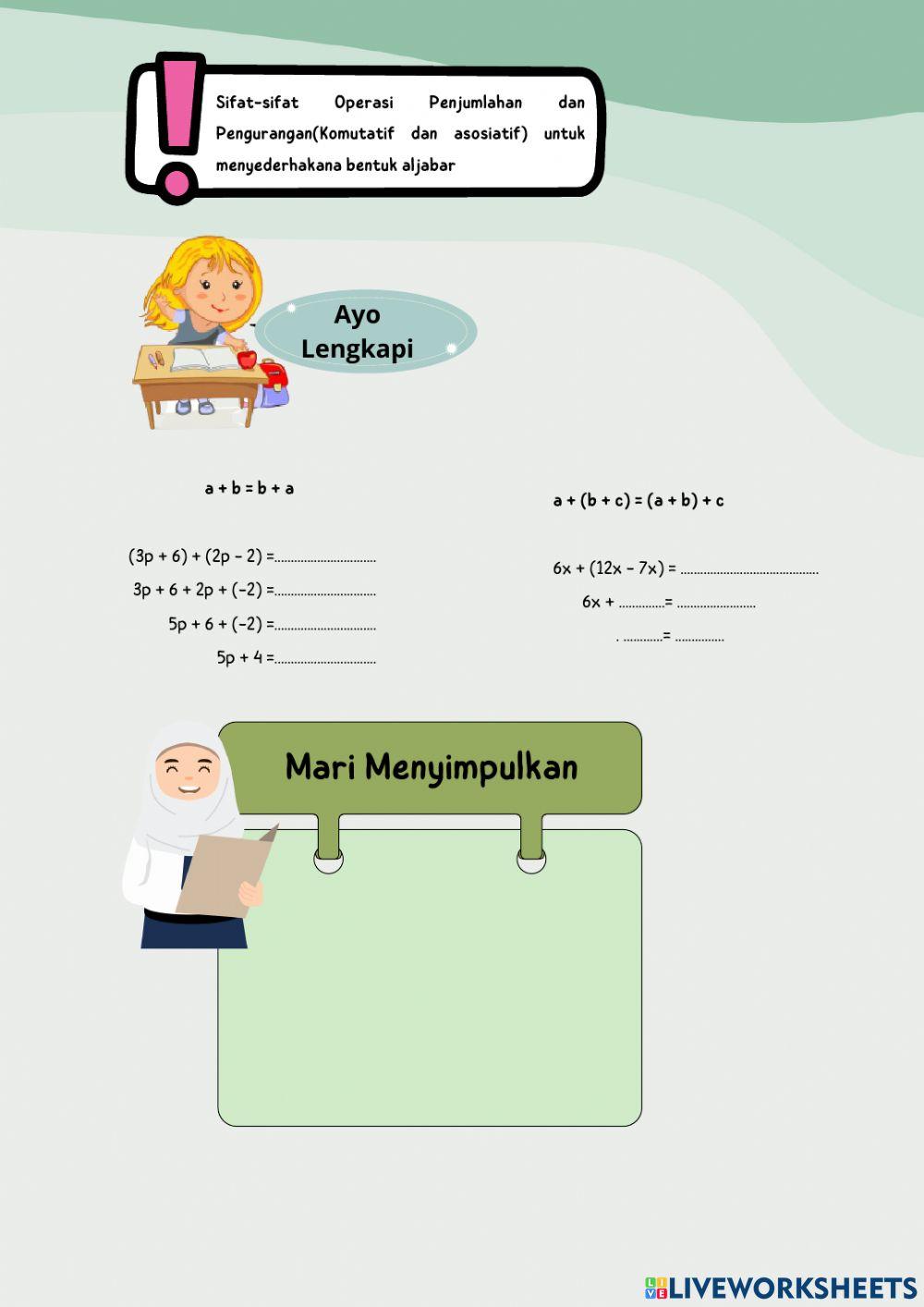 LKPD Penjumlahan Dan Pengurangan Bentuk Aljabar