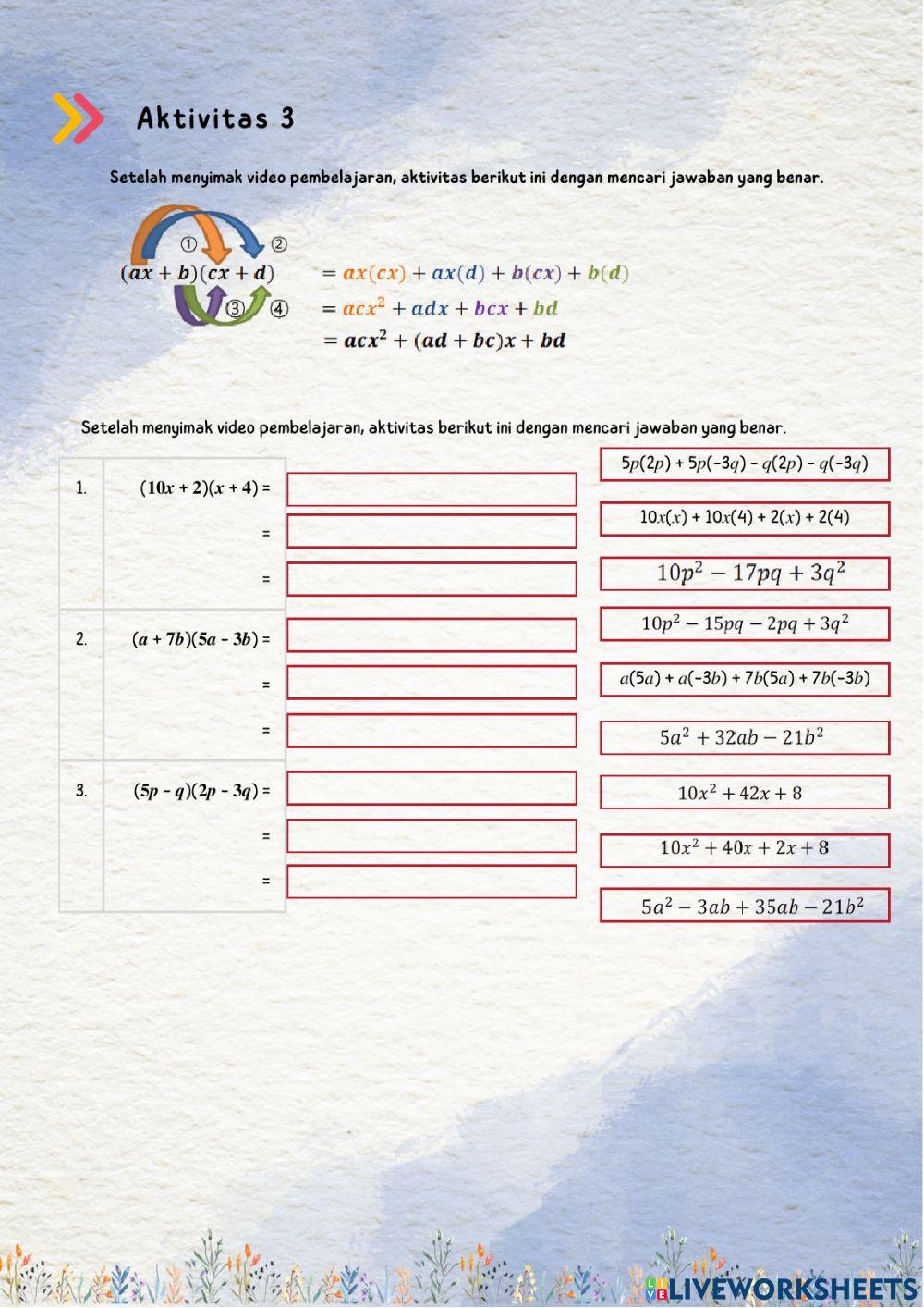 Lkpd Perkalian Bentuk Aljabar