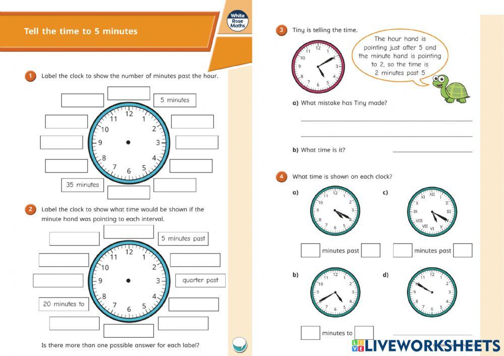 Telling Time to 5 minutes worksheet Live Worksheets