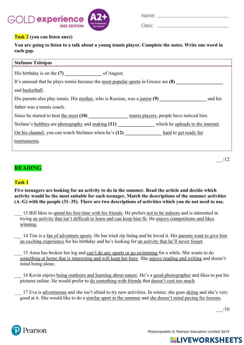 gold-experience-a2-final-test-online-exercise-for-live-worksheets