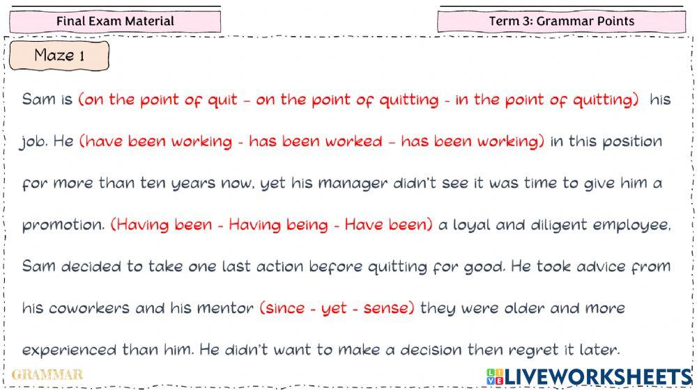Maze 1 - final exam practice- 12 advanced-