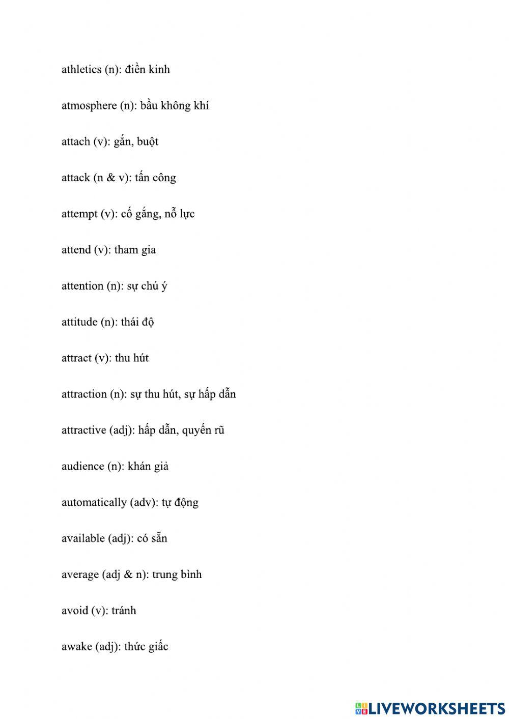 Vocabulary 2 - letter a