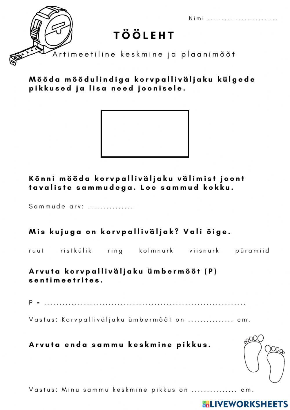 Õuetund. Artimeetiline keskmine ja plaanimõõt