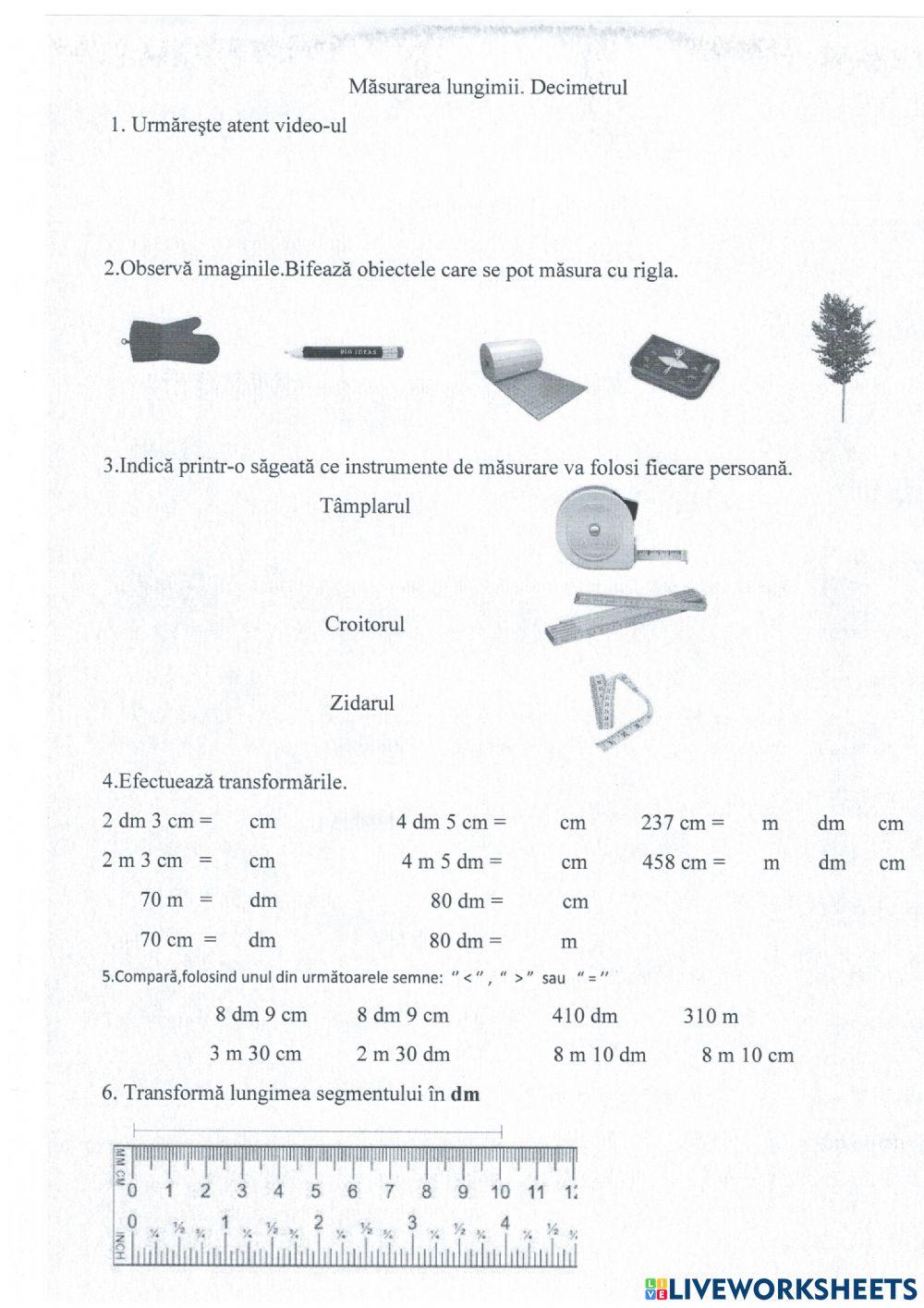 Măsurarea lungimii. Decimetrul