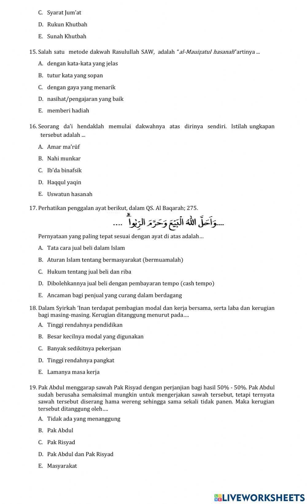 Soal PAI-BP Kelas XI