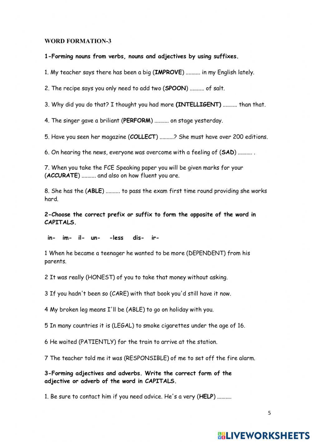 Word formation online exercise for 4º ESO | Live Worksheets