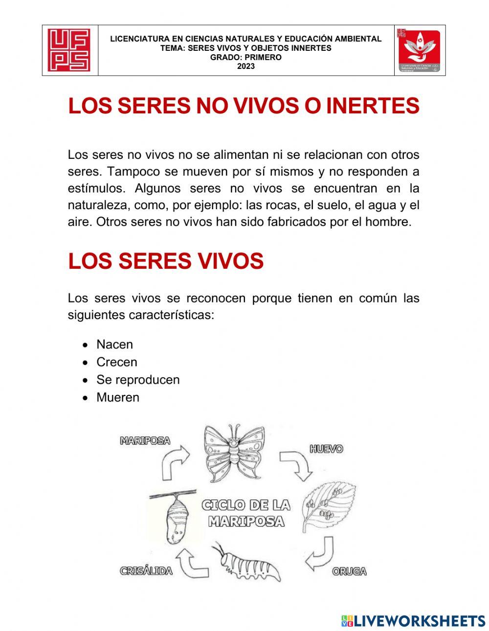 Biología grado 1°, seres vivos e innertes