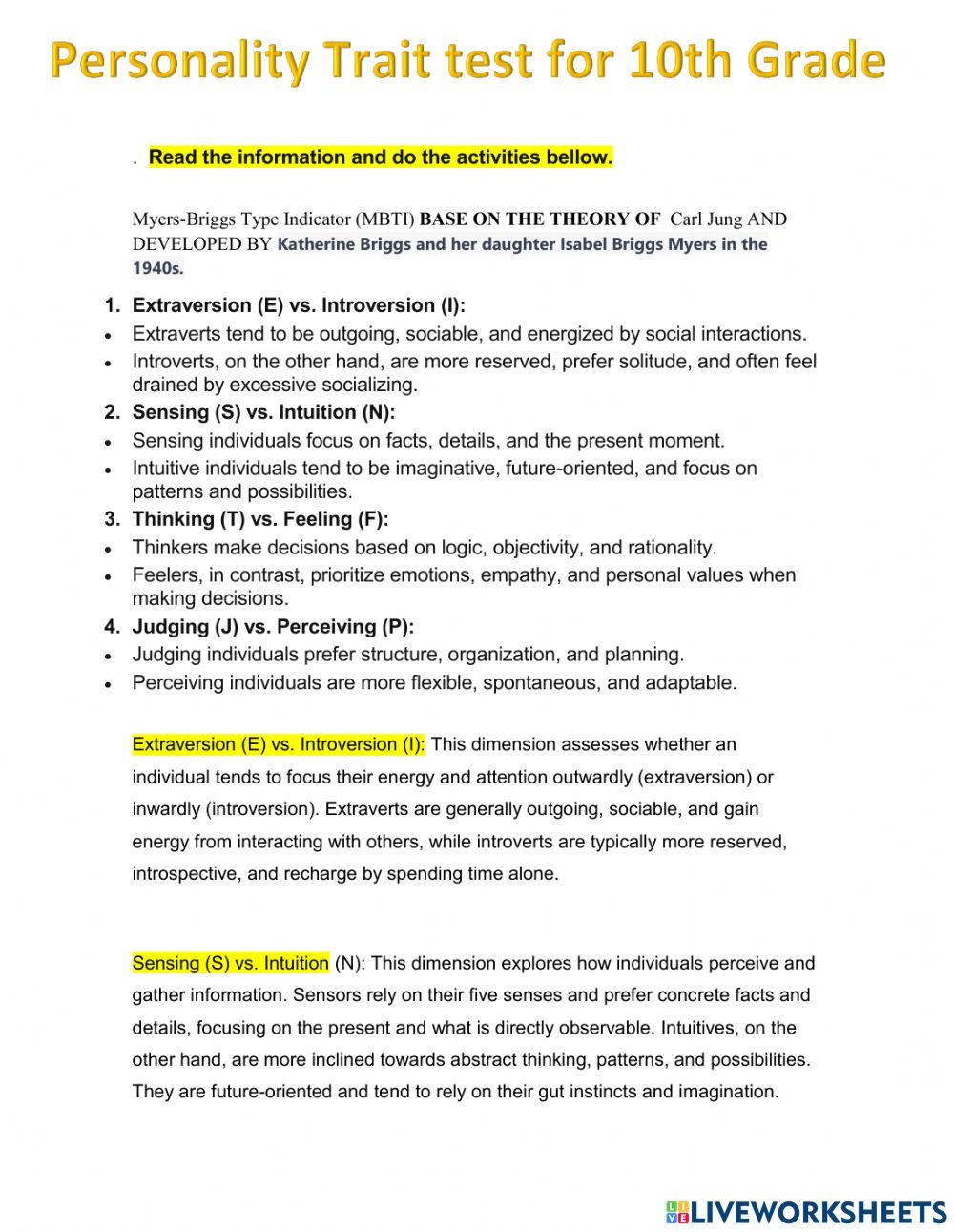 Personaliyt 10th grade