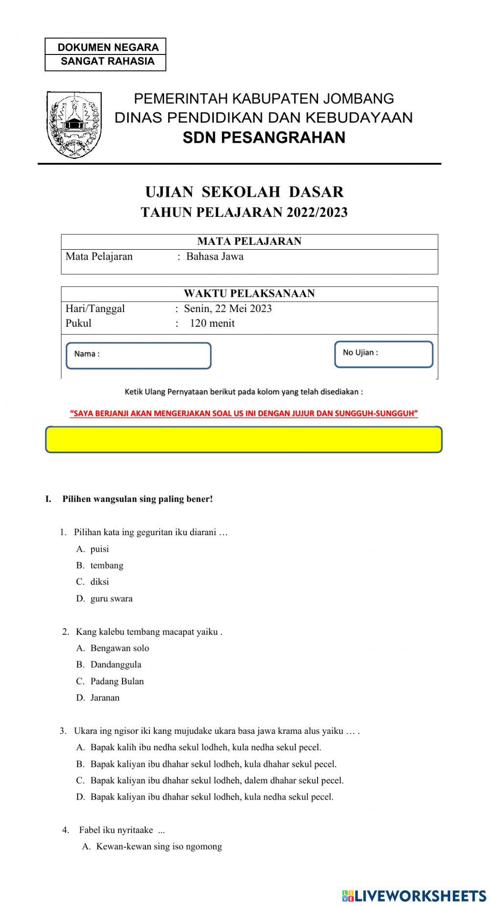 Ujian Sekolah Bahasa Jawa