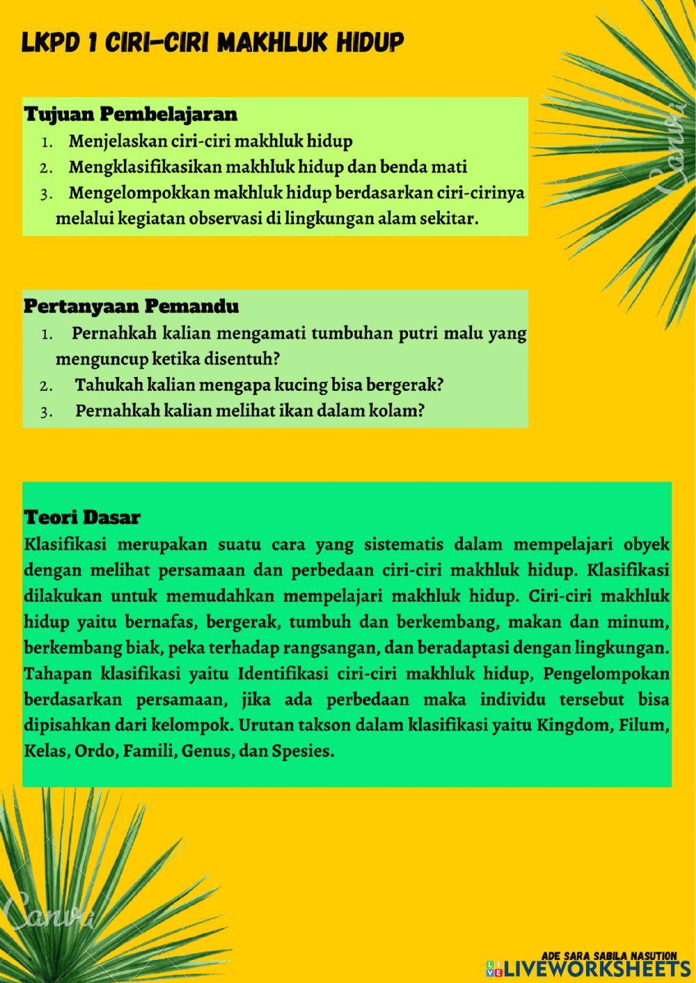 Lkpd 1 ciri-ciri makhluk hidup