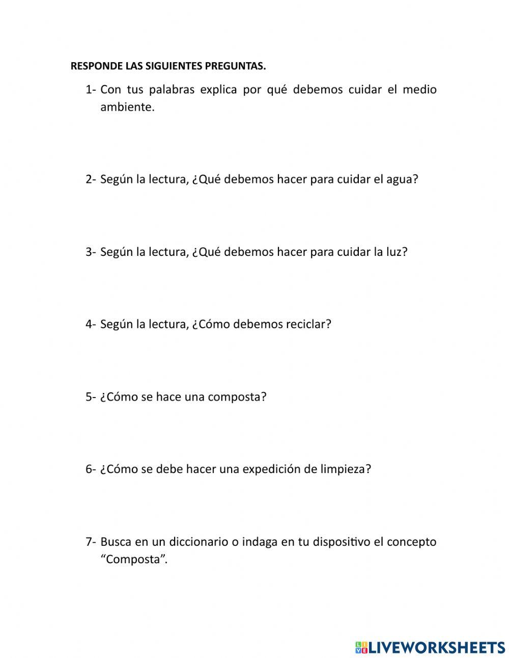 Cuidado del ambiente cuestionario