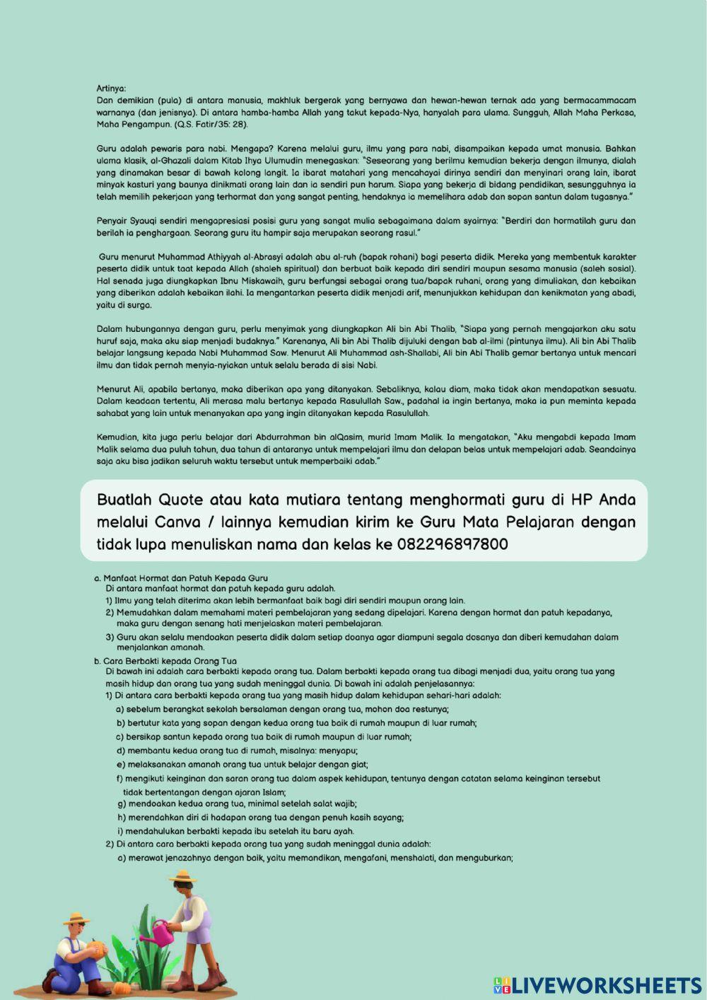 Hormat dan patuh kepada orang tua dan guru