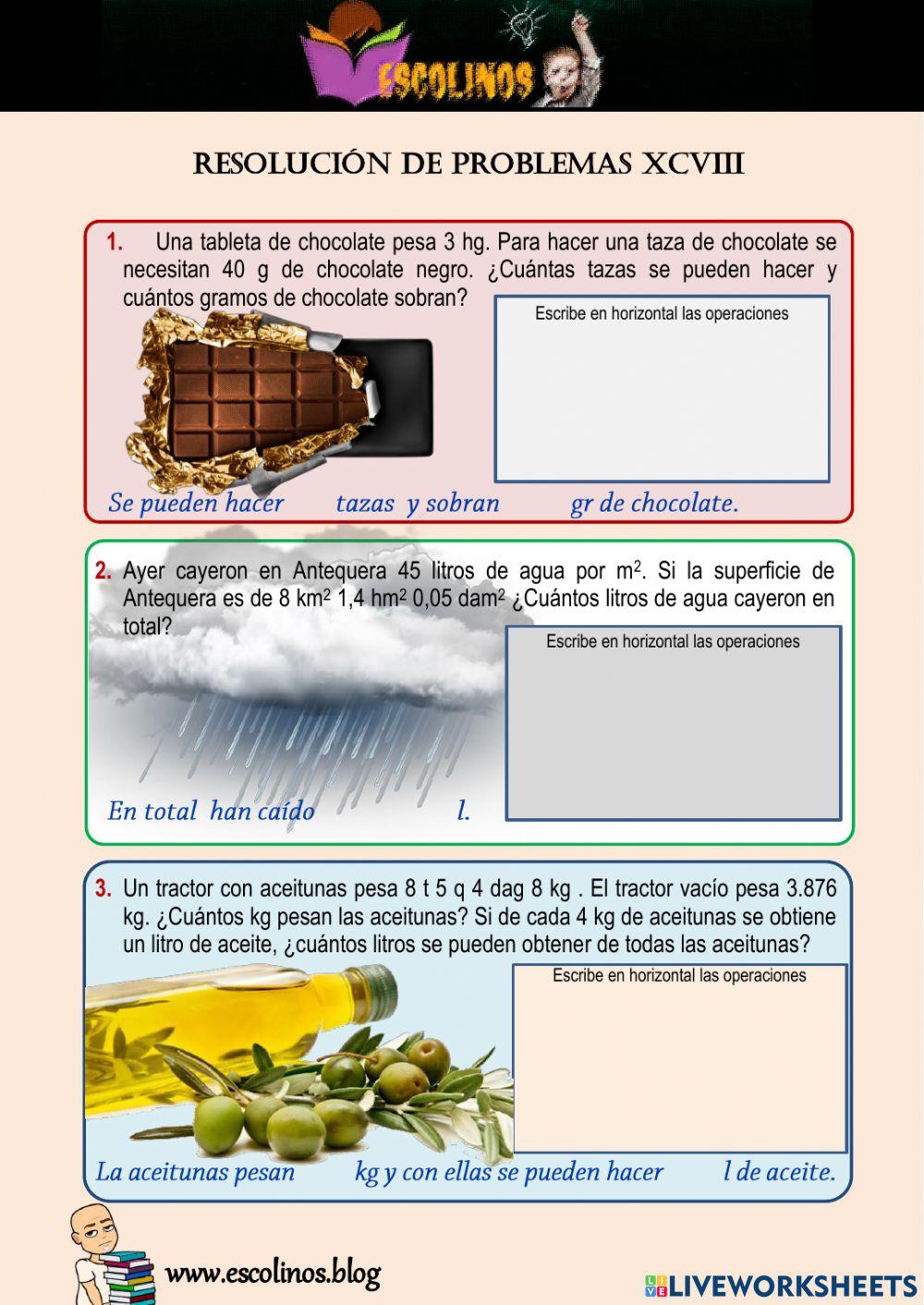 Matemáticas 5º. Resolución de problemas XCVIII Matemáticas 5º. Resolución de problemas XCVIII
