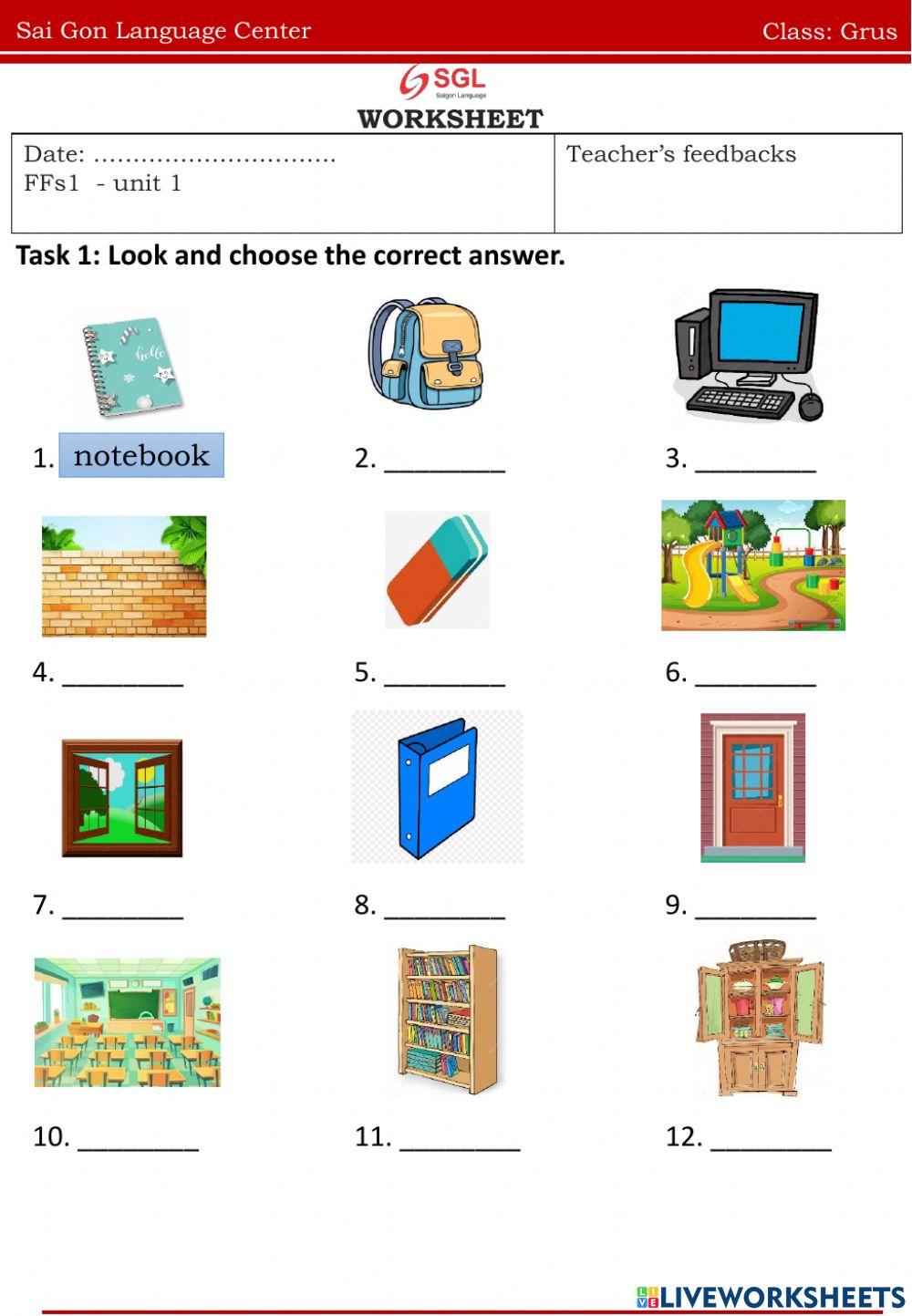 Review vocabulary school things