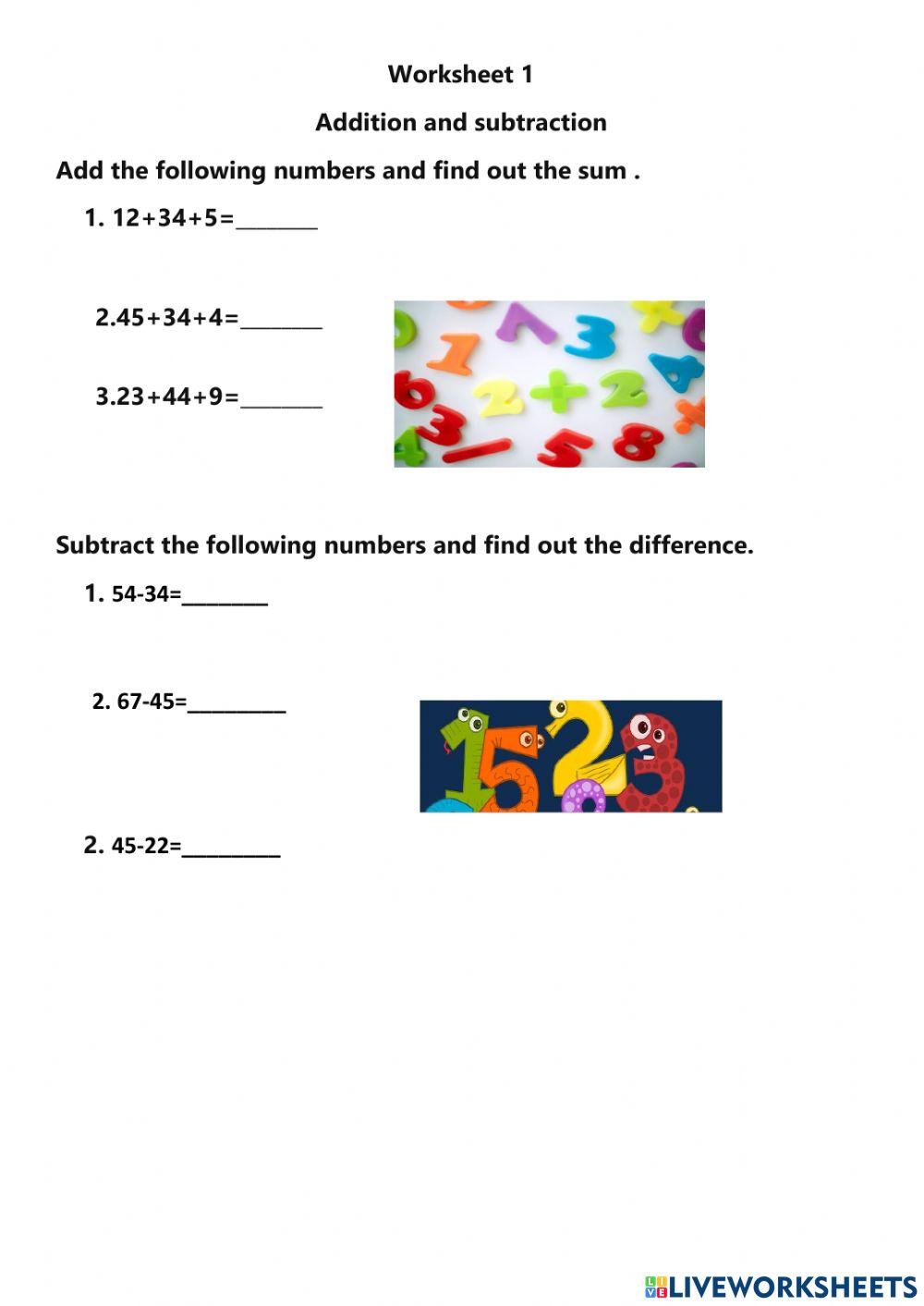 Addition and Subtraction fun worksheet worksheet | Live Worksheets