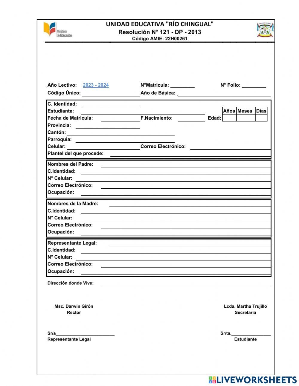 Matrícula Río Chingual