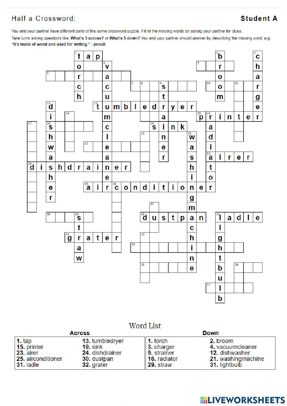 Half a crossword student a worksheet Live Worksheets