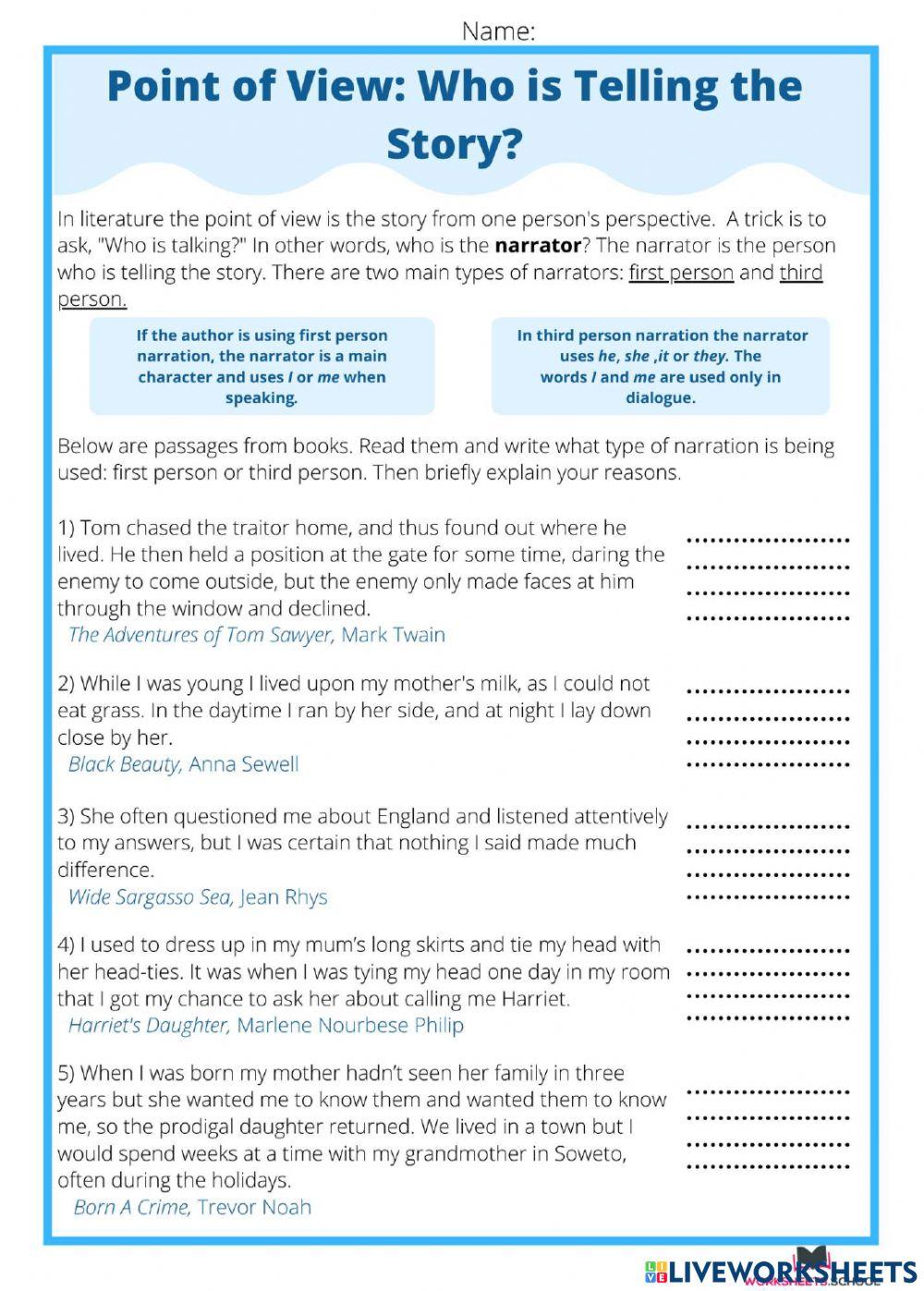 Point of view free worksheet | Live Worksheets