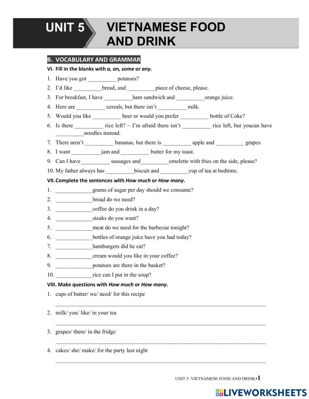 G7 U5  MLH How much, how many- a-an, some, any