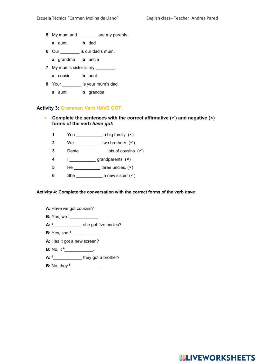 Family - Verb Have got