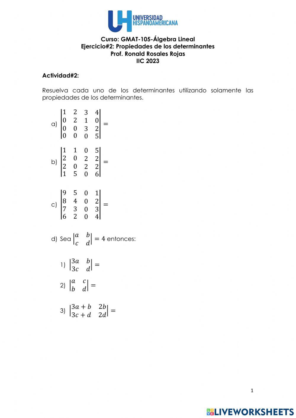 Propiedades de los determinantes