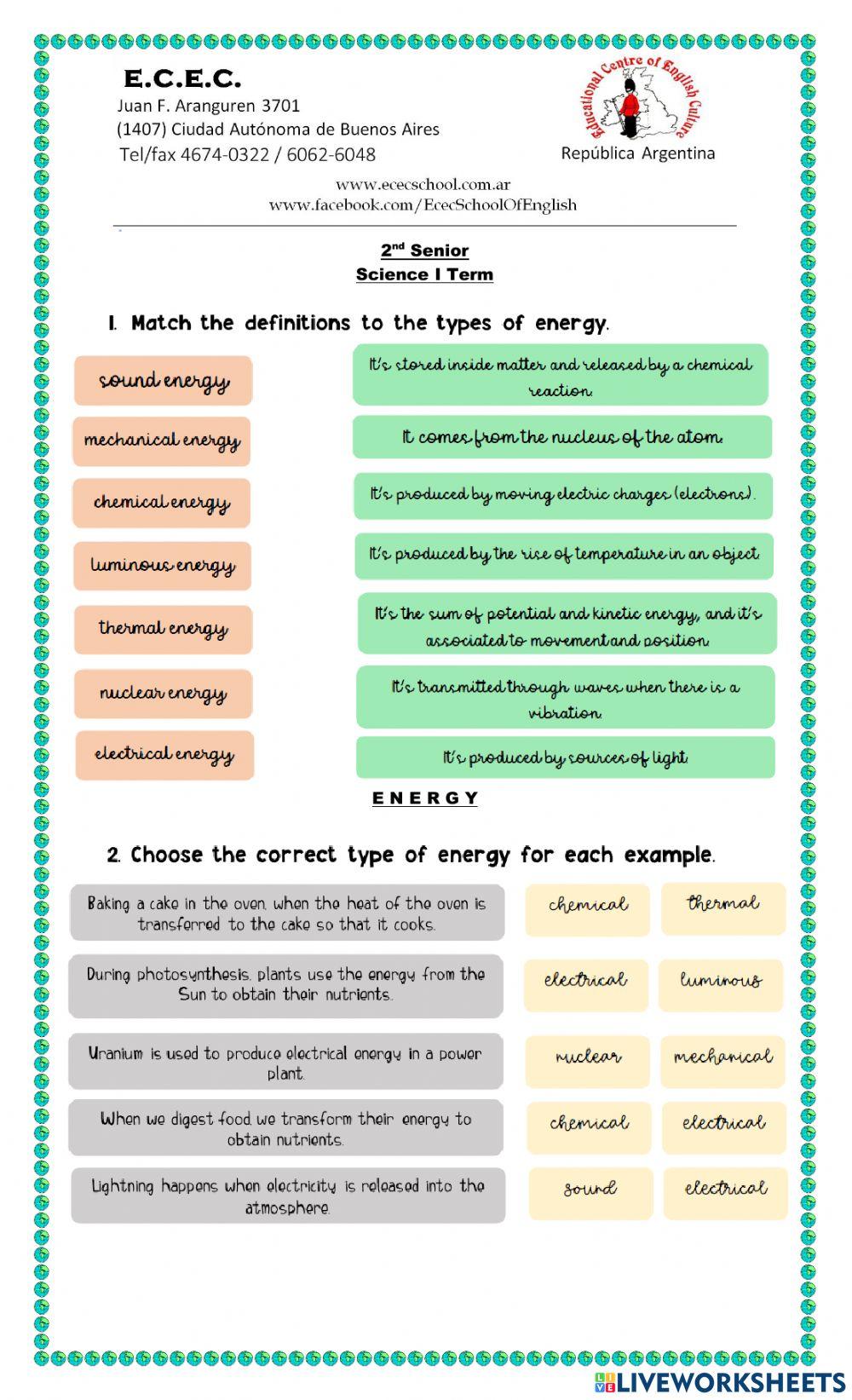 Special Subejct: Science (Energy) Test