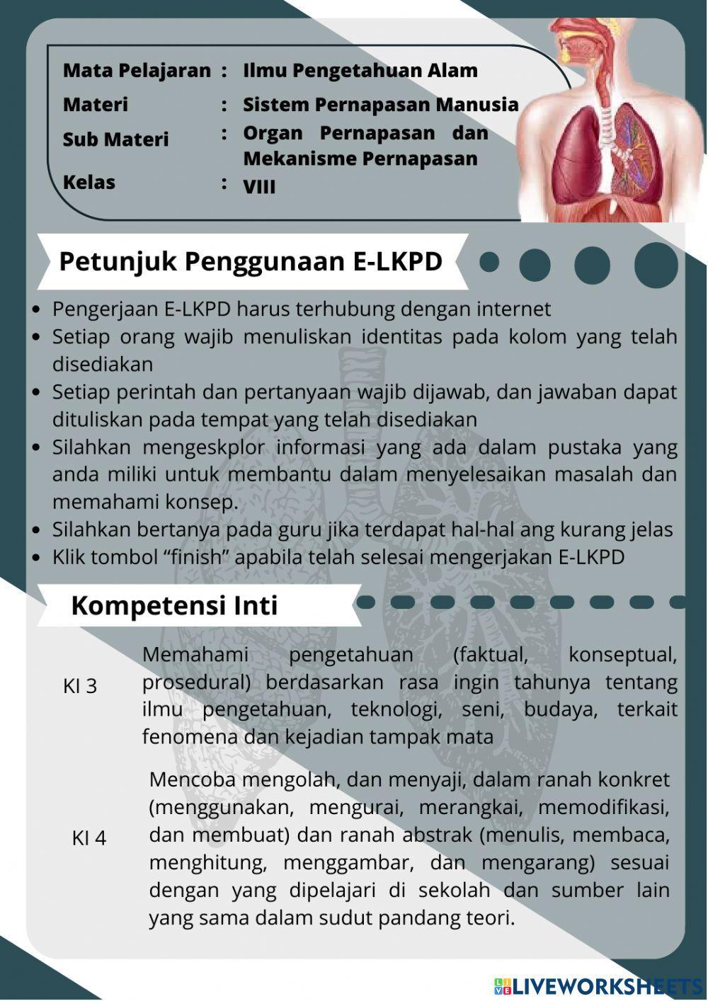 E-LKPD Sistem pernapasan (organ pernapsan) berbasis diagram scaffolding