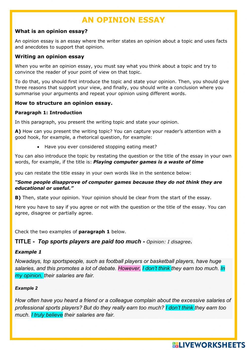 7015369 | Opinion Essay Structure and exercises