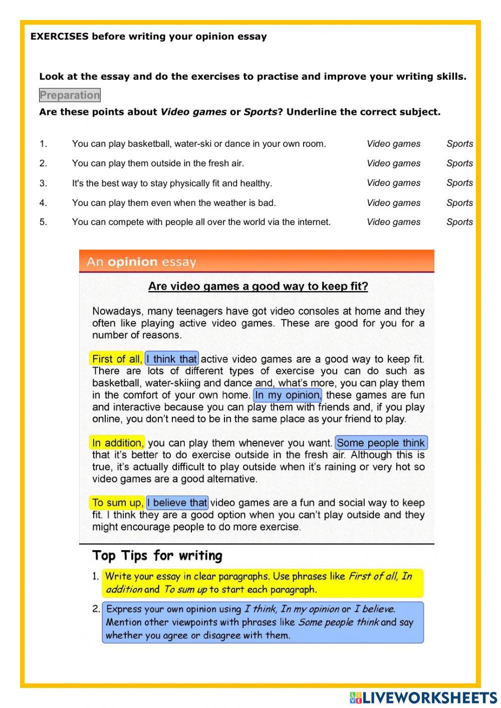 7015369 | Opinion Essay Structure and exercises
