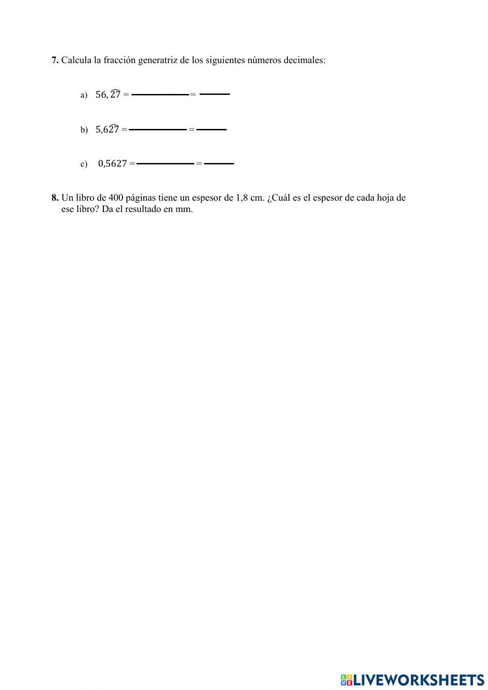 Autoevaluación de Decimales