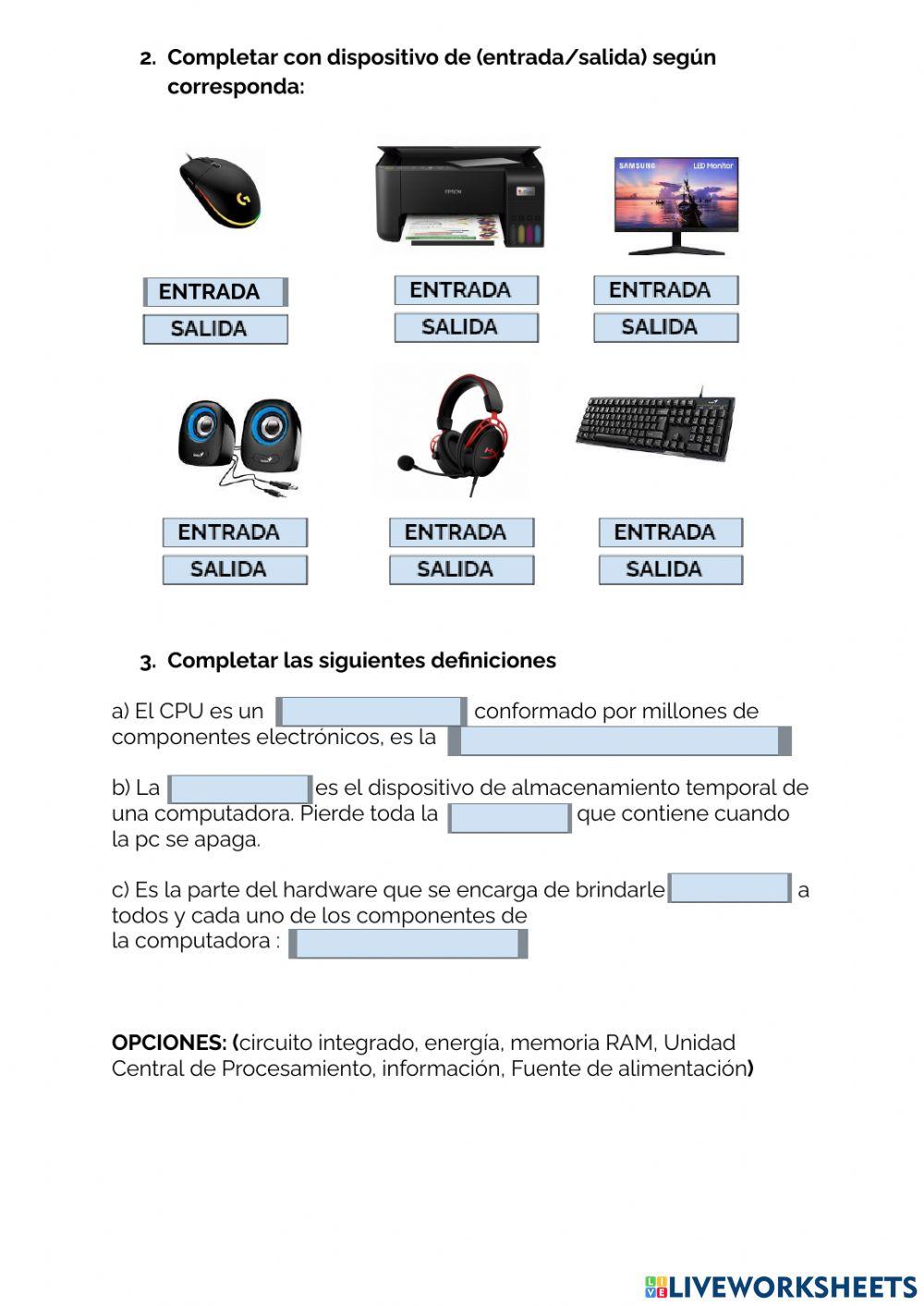 COMPONENTES DE UNA COMPUTADORA: CLASIFICACIÓN