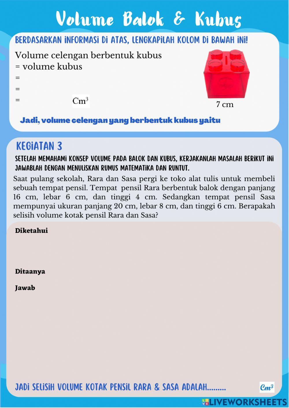 Volume Bangun Ruang (balok kubus) Kelas 5