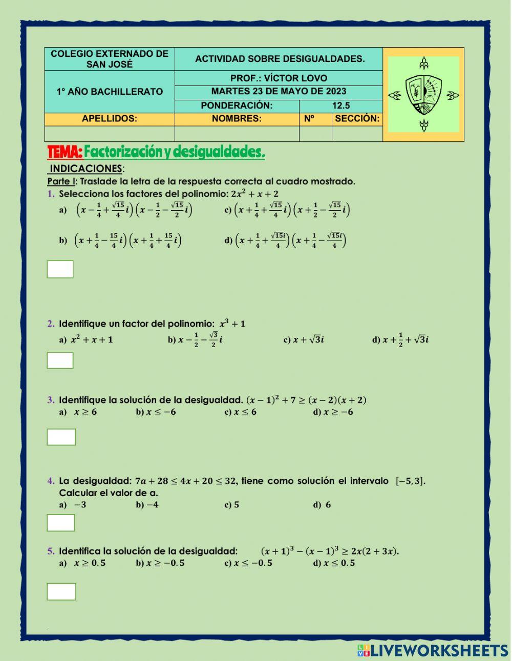 Factorización de polinomios y desigualdades.