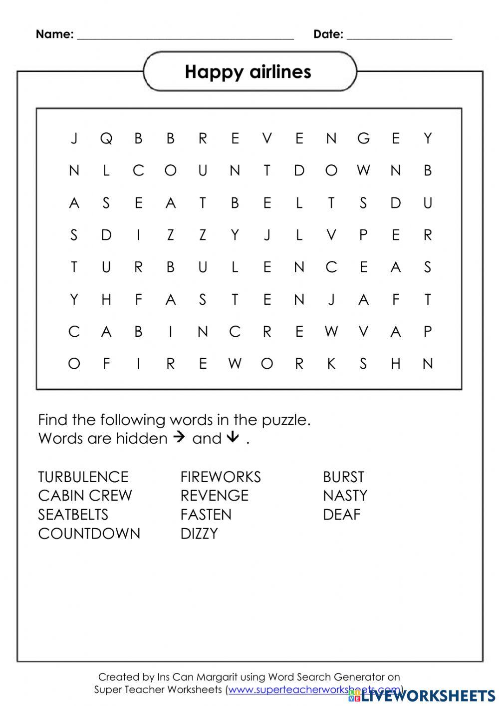 Happy Airlines wordsearch