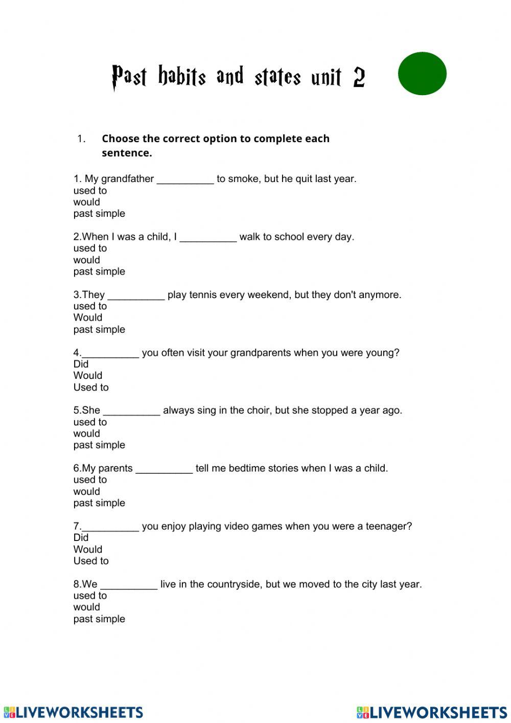 Review past habits and states unit 2.3