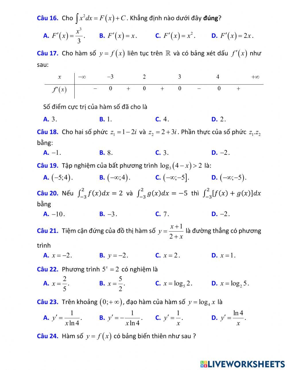 Đề Ôn tập TN THPT Toán 12 - Đề 3