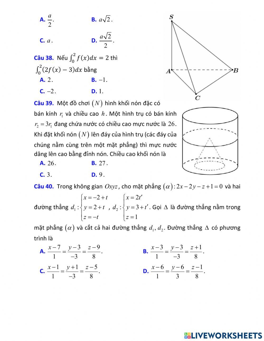 Đề Ôn tập TN THPT Toán 12 - Đề 3