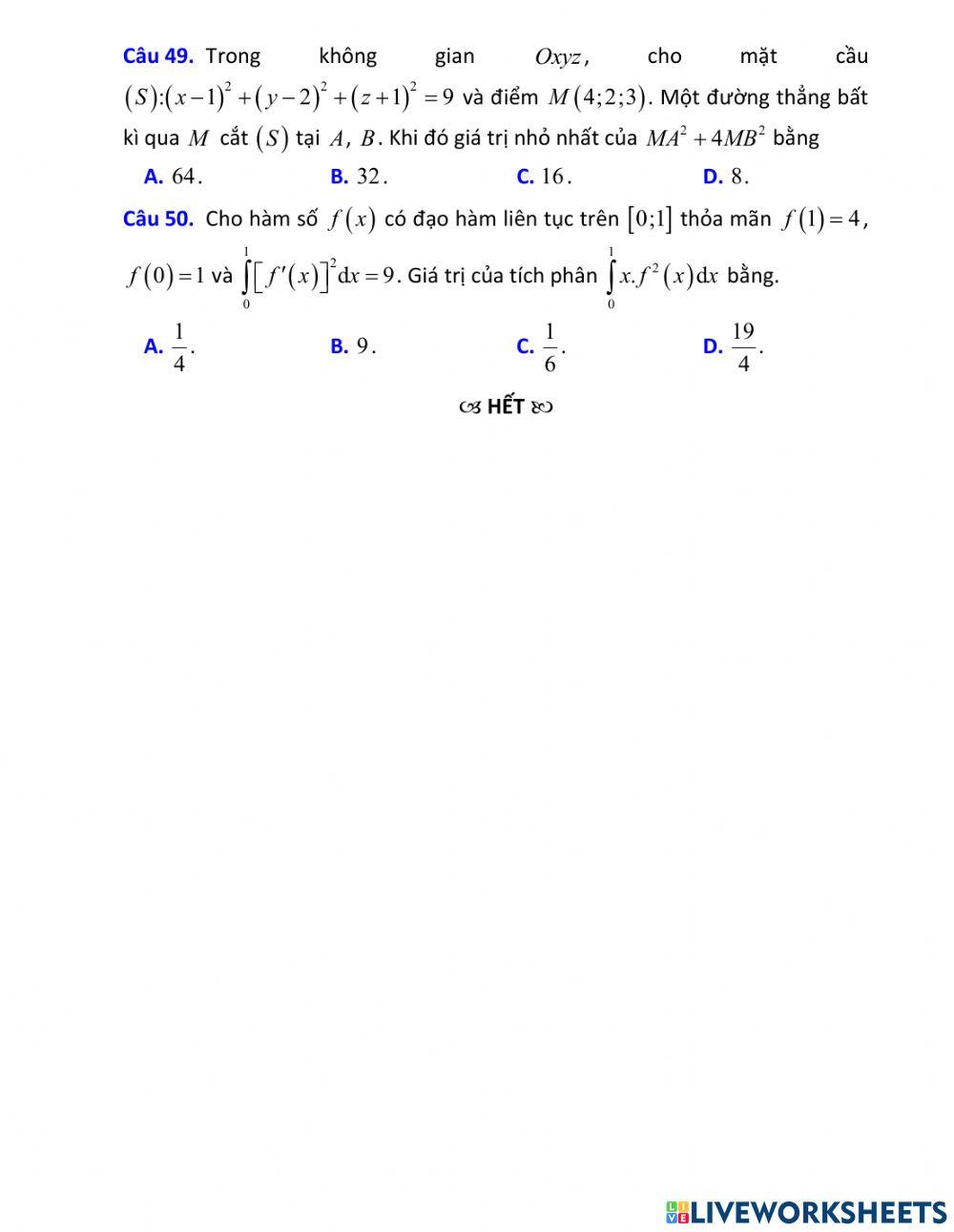 Đề Ôn tập TN THPT Toán 12 - Đề 3