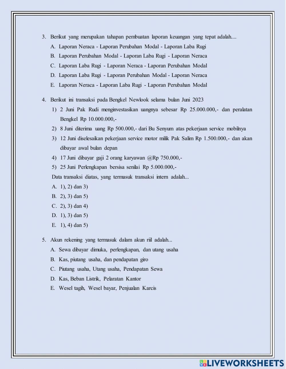 Soal Ulangan Persamaan Dasar Akuntansi