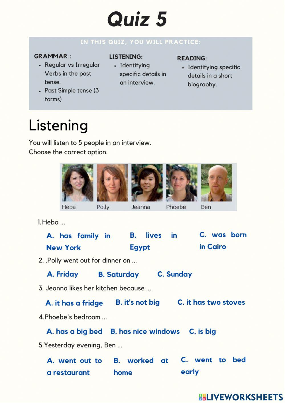 Quiz- Past Simple Tense