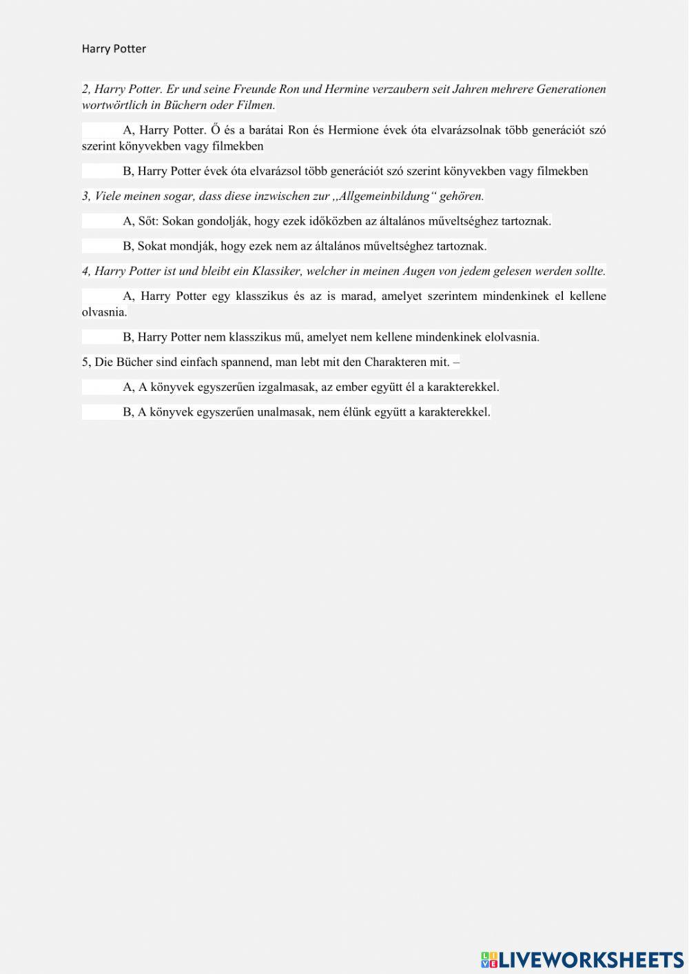 Harry Potter - Meinungen, Deutsch-Ungarisch